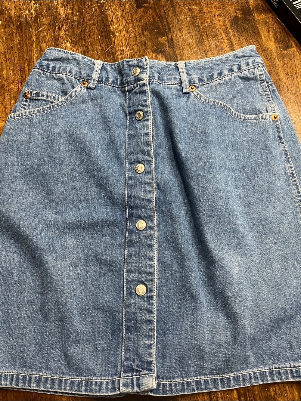 GAP Light Blue Button-Front Denim Mini Skirt